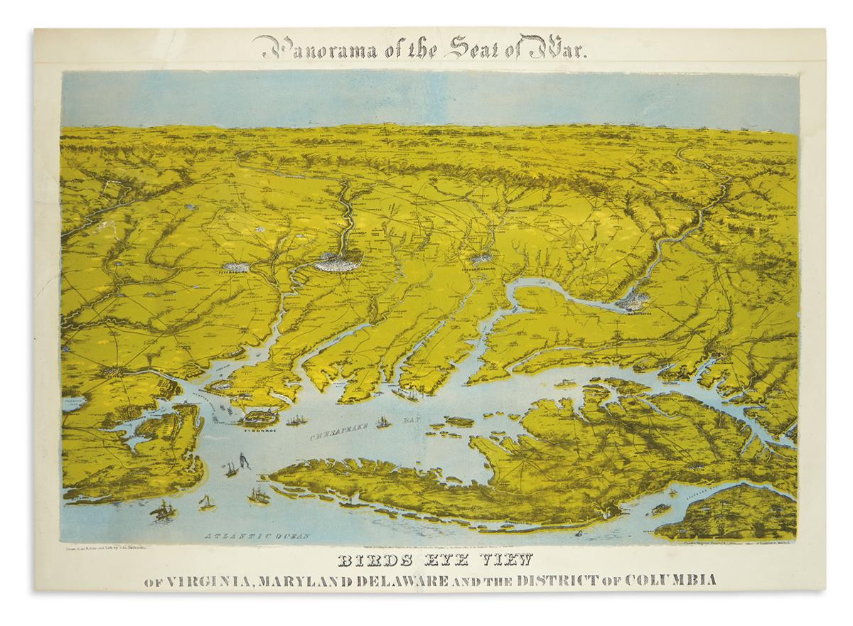 BACHMANN, JOHN. Panorama of the Seat of War -- Birds Eye View of Virginia, Maryland, Delaware and the District of Columbia.